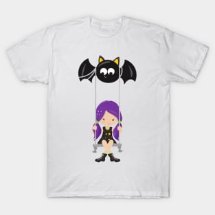 Halloween, Witch On A Swing, Bat, Trick Or Treat T-Shirt